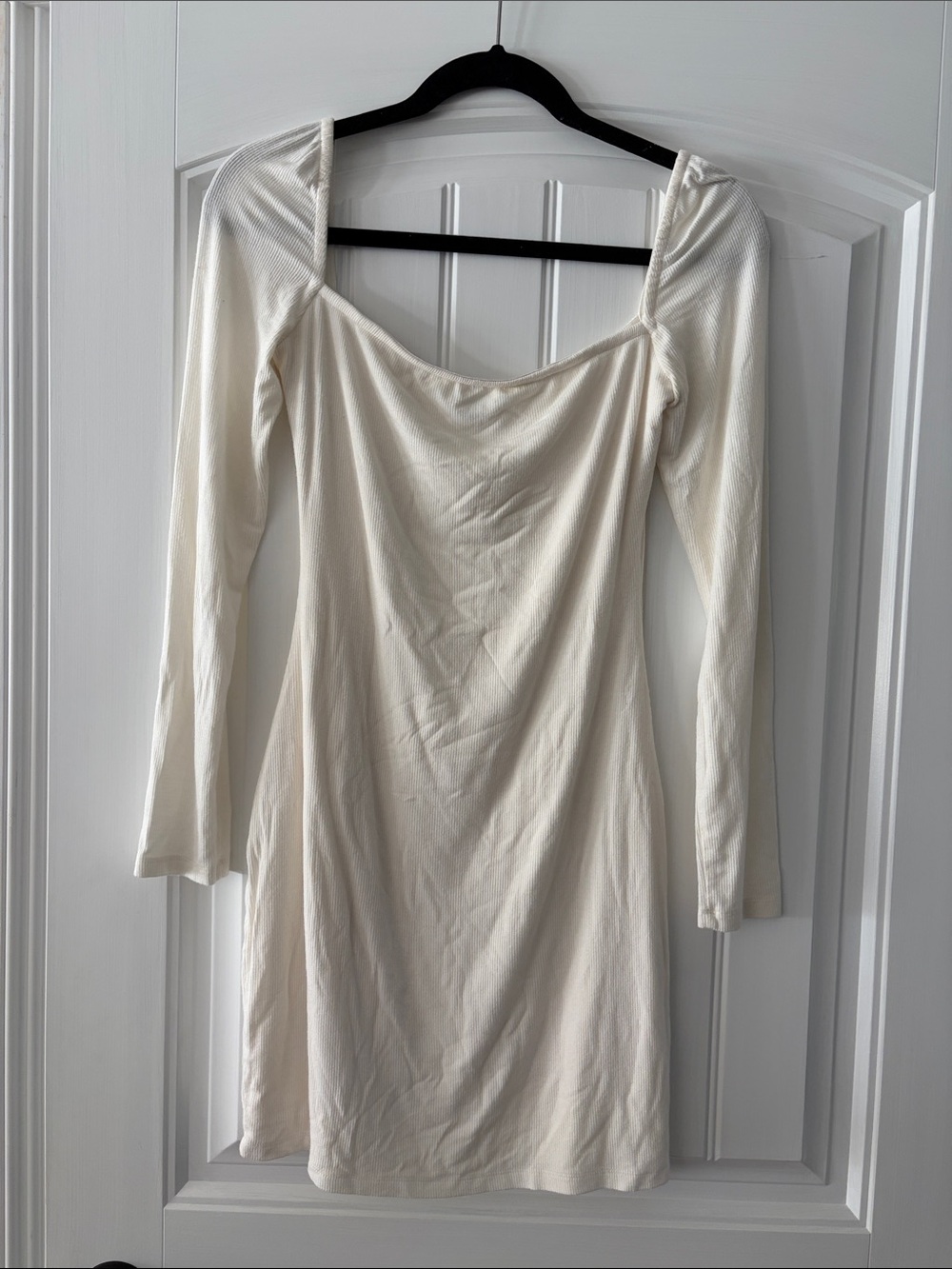 Tobi Cream Long Sleeve Square Neck Bodycon Dress